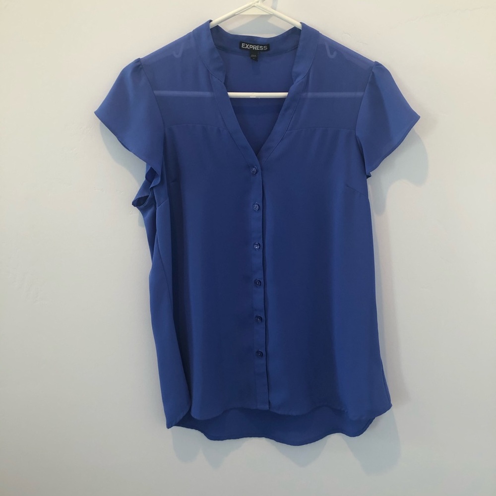 Express Blue Short Sleeve Button Up Shirt Sz M
